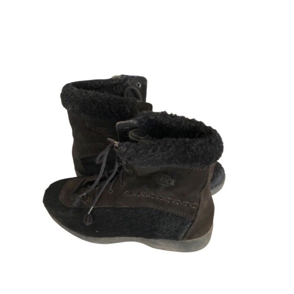 TECNICA Animal Hair Suede Sherpa Lined LaceUp Black Boots Made in Italy VINTAGE